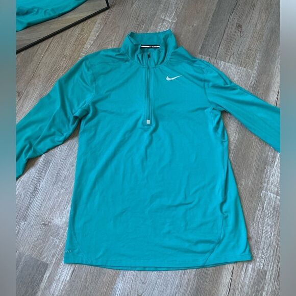 Nike Dri Fit Running Quarter Zip Long Sleeve Jacket Top Athleisure Teal Blue S - Picture 2 of 11